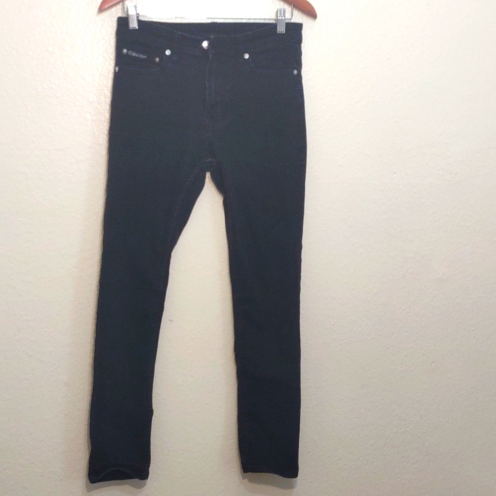 USED CALVIN KLEIN SKINNY 30W X 30L 70% COTTON 28% POLYESTER 2% ELASTANE BLACK - Picture 1 of 15